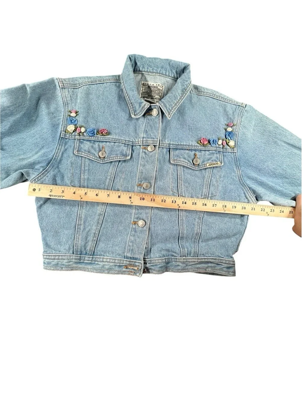 Vintage Jordache Floral Ribbon Denim Trucker Jacket Cropped Y2K Cottagecore